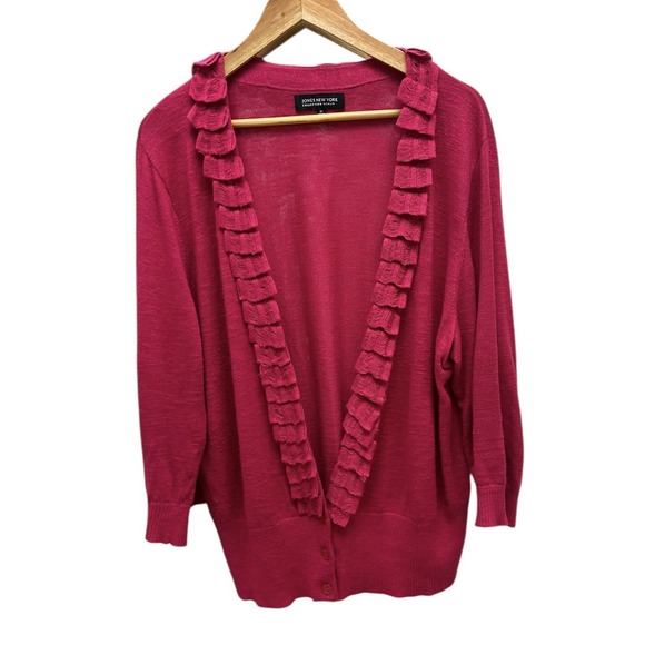 Jones New York 2X Pink Pleated Cardigan Sweater Open Front Long Sleeve Lightweig - Picture 1 of 6